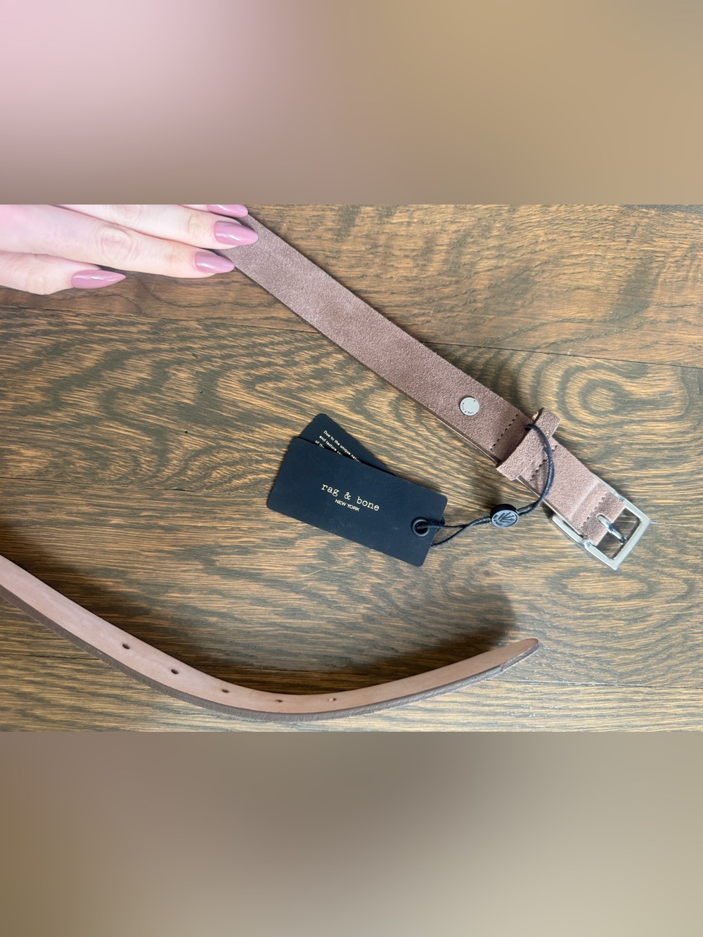 rag & bone blush suede belt with silver buckle
